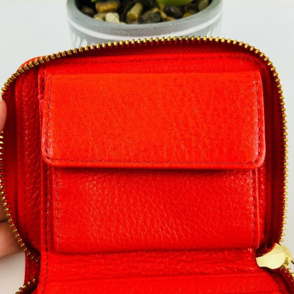 Michael Kors‎ Bifold Zip Around Wallet Coin Pocket Orange Pebble Leather